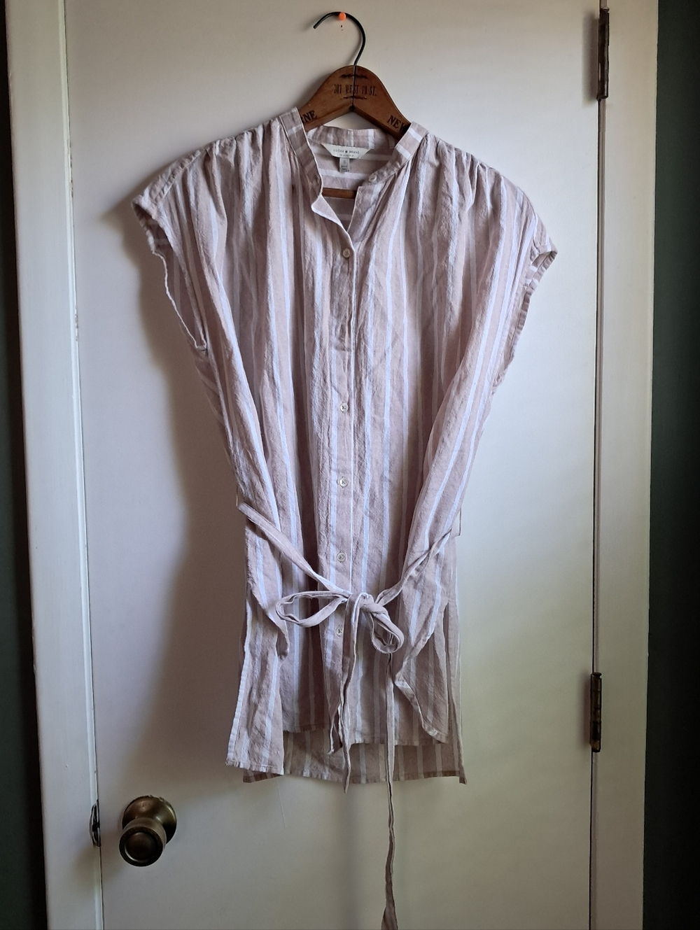 Lucky Brand Tan And White Striped Button-Front Tunic Small